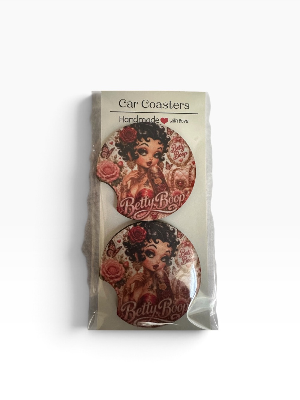 Handmade Betty Boop Rose Pink Car Cup Coaster Set